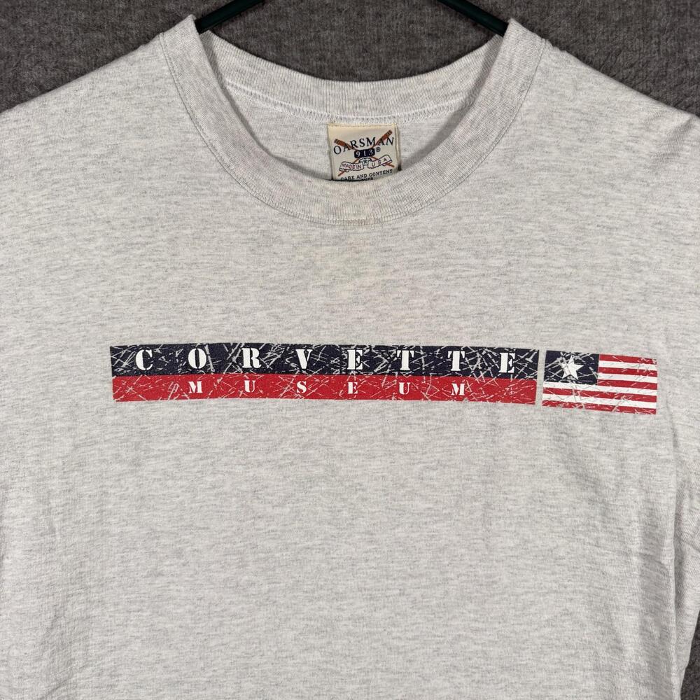 Vintage 90s National Corvette Museum T Shirt Mens Small Gray Oarsman USA